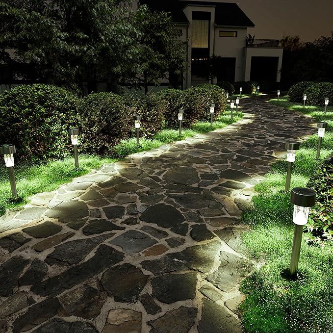 SOLPEX 24 Pack Solar Outdoor Lights Pathway, Stainless Steel Solar Lights Outdoor Waterproof,LED Landscape Lighting Walkway for Landscape/Patio/Lawn/Yard/Driveway-Cold White