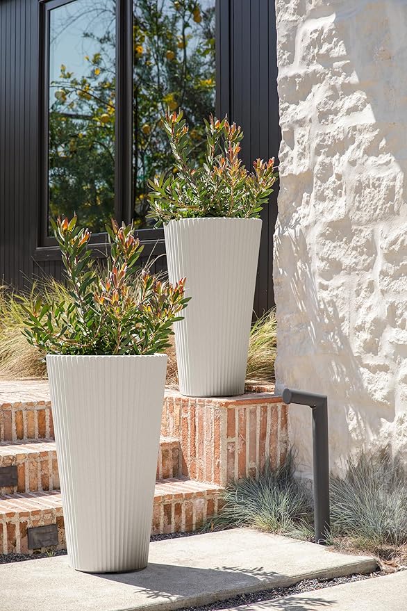 Veradek Demi Series Tall Planter for Porch, Patio, Backyard | Durable Plastic-Stone Composite Material | Modern Décor for Tall Plants, Grasses