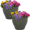 Sunnydaze Round Ceramic Planter - Set of 2 Indoor or Outdoor Plant Pots with Drainage Hole - Studio - 9" - Gray Glaze