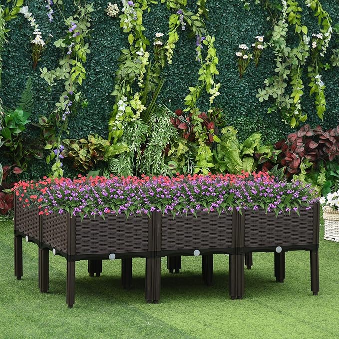 Outsunny 6 Piece Raised Garden Bed with Legs, Planter Box Raised Bed to Grow Flowers, Herbs & Vegetables, Brown