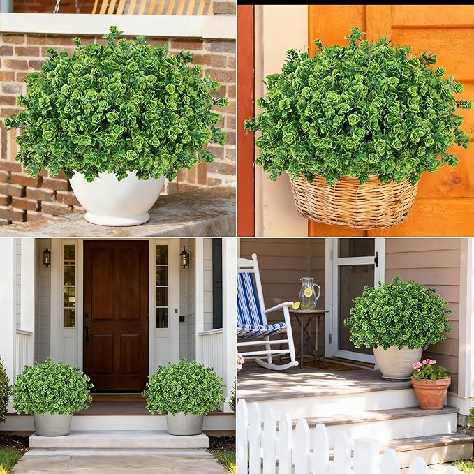 Artificial Fake Outdoor Plants for Spring Summer Decoration, 12 Bundles Fake Plastic Roses UV Resistant Look Real Faux Plants for Planter Outside Front Door Porch Patio Balcony Garden Indoor Yard Urn