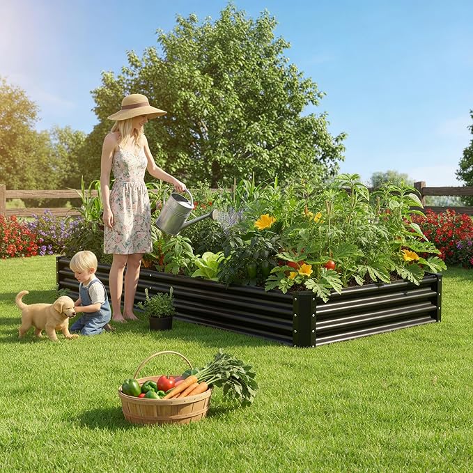 8x4x1ft(2 Pack) Raised Garden Beds Outdoor Kit, No Support Rod, Metal Raised Garden Beds for Vegetables,Fruits,Herb,Flower,Black