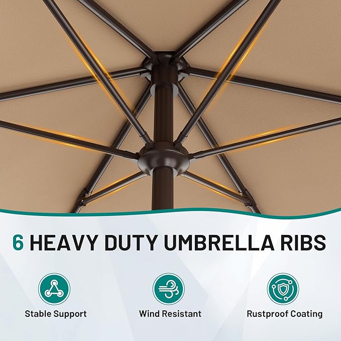 AreShark 7.5FT Patio Umbrella Table Market Umbrella with 6 Sturdy Ribs, Button Tilt/Crank, Heavy-Duty Outdoor Umbrellas for Pool, Deck, Garden and Backyard, Beige