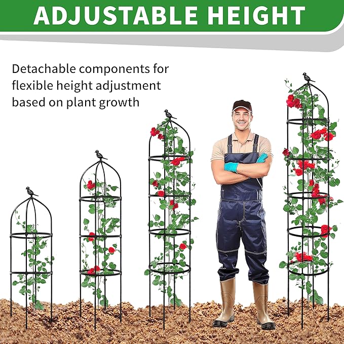 2-Pack 6.7FT Garden Obelisk Trellis for Climbing Plants,81”Metal Plant Support Tower,Heavy Duty Thickened Tube,Rustproof Black Vine & Flower Stand for Outdoor Indoor Use