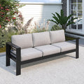 Solaste Aluminum Outdoor Couch, 3-Seat Metal Outdoor Sofa with Water-Resistant Cushion, Weather-Resistant Modern Patio Sofa, Black Frame Grey Cushion