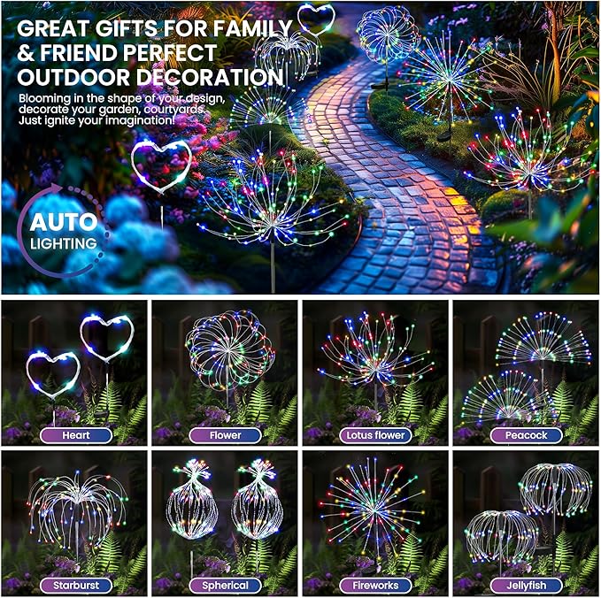 Garden Decor Solar Lights Outdoor,120LED Waterproof Colorful Solar Fairy Garden Lights for Outdoor Decoration,Yard, Patio, Porch,Flower Pot,Pathway,Christmas (8Pack)