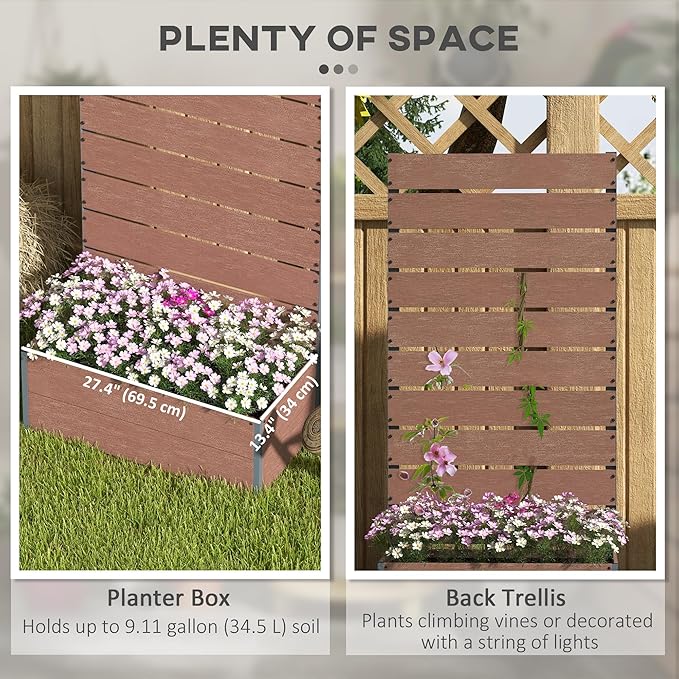 Outsunny Raised Garden Bed with Trellis for Climbing Plants, Planter Box with Self Draining Gap, Freestanding Trellis Planter for Outdoor, Patio, Deck, 28.25" x 15" x 59", Brown