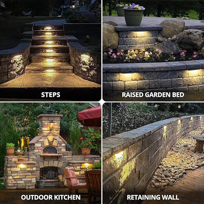 GKOLED 8Pack 6.8 Inch LED Low Voltage Hardscape Lighting, Outdoor Paver Lights, Retaining Wall Lights, Light Module Replaceable, Landscape Step Lights, Die-cast Aluminum Housing, 2700K Gray