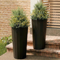 23.6" H Tall Planters for Outdoor Plants, 2 Pack Large Outdoor Planters for Porch Decor with Automatic Drainage Hole, Plastic Stripe Design Flower Pots Fits Indoor Plants Patio Garden, Black
