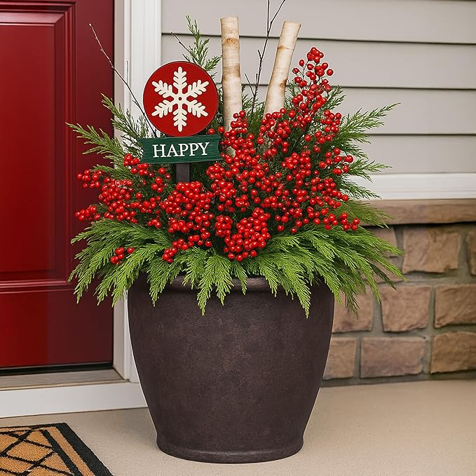 Sunnydaze 24-Inch Anjelica Large Plastic Pot for Plants - Outdoor Double-Walled Large Plastic Planter with Drillable Drainage Holes - Rust - 4pk