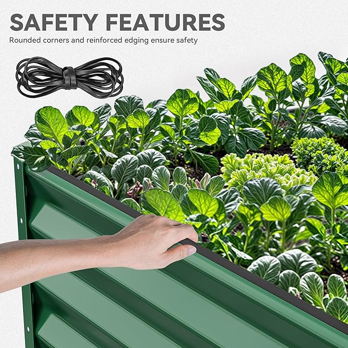 YITAHOME 2pcs 8x4x1.5 in Galvanized Raised Garden Bed Kit, Large Metal Planter Box with Gloves, Safety Rubber & Support Rod, Outdoor Flower Bed for Plants Vegetables, Green