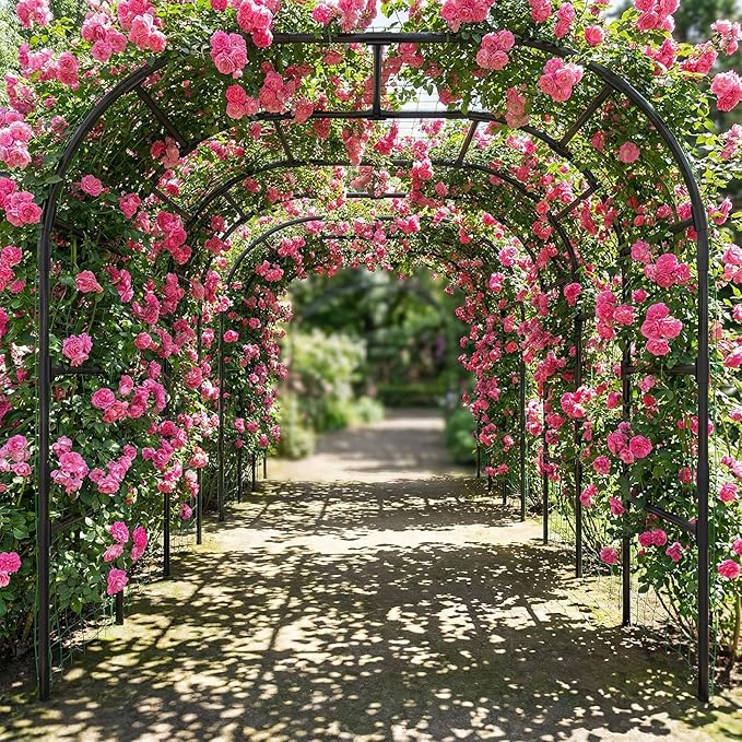 DoCred Garden Arch Trellis for Climbing Plants, 88 Inch Large Garden Trellises Outdoor Metal Plants Support Archway Arbor Tunnel for Vegetables Plant Cucumber Trellis Decoration, Black