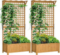 Outsunny Wood Planter with Trellis, Raised Garden Bed for Climbing Plants with Drainage Holes and Roof, 35.5 x 17.75 x 72 Inch, Pack of 2, Yellow