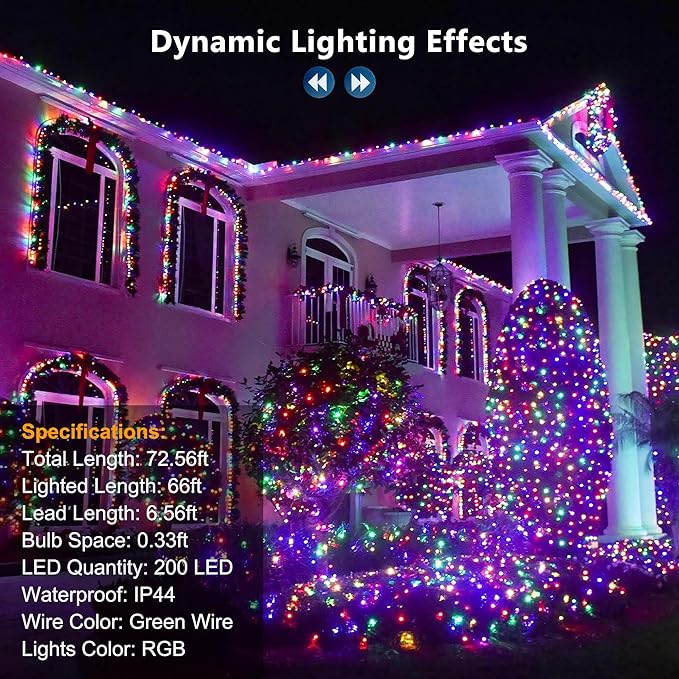 Brizled Color Changing RGB Christmas Lights, 66ft 200 LED Easter String Lights Music Sync, 120+ Modes Remote Dimmable Outdoor Mini Tree Light Indoor Plugin for St Patrick's Day Xmas Halloween