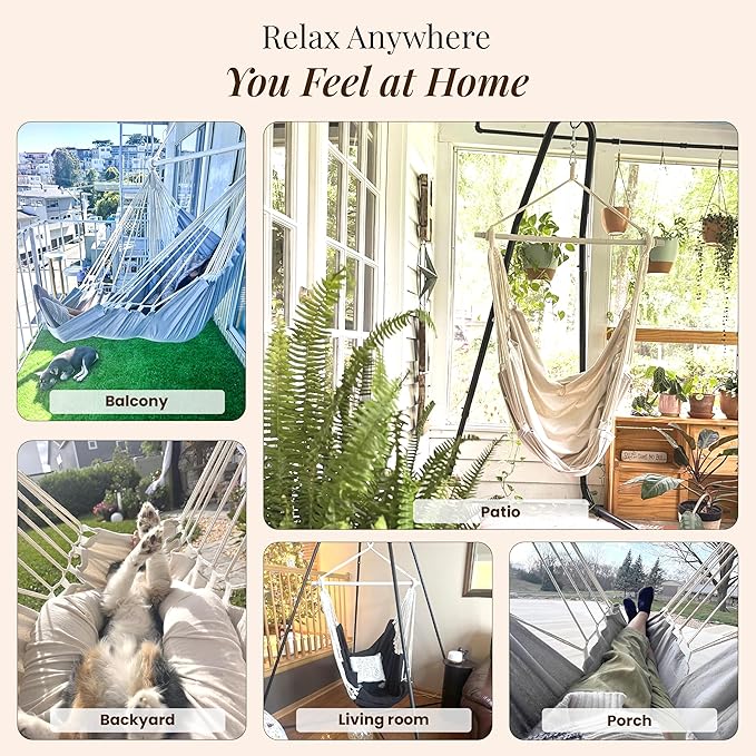 Indoor Hanging Chair for Bedroom, Patio, Porch or Room - Hammock Swing Chair - Outdoor & Indoor Swing for Adults - Quick & Easy Setup with Hardware Kit – Spacious Full Body Support – Holds 440 Lbs