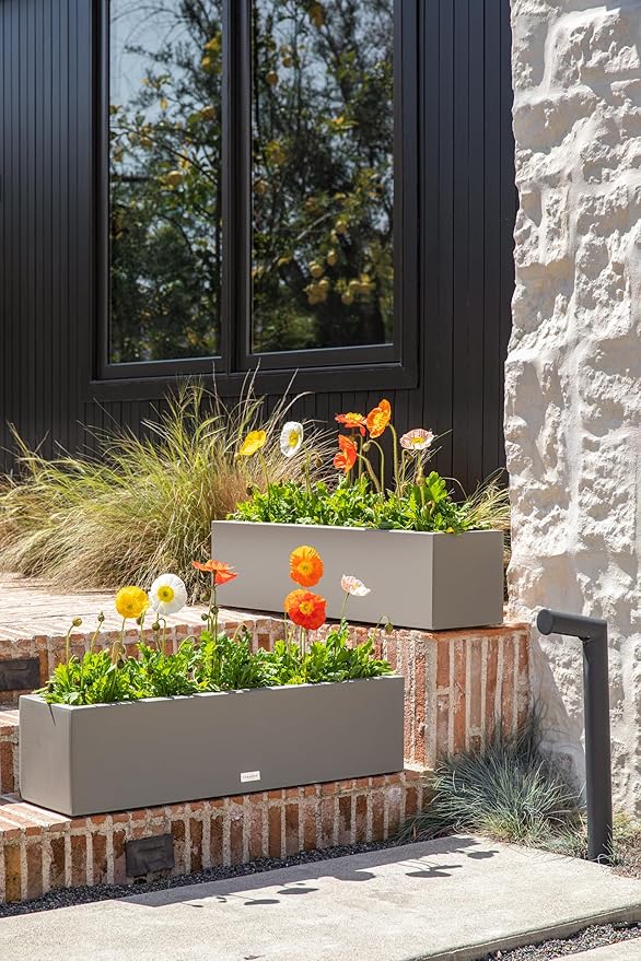 Veradek Block Series Window Box Planter - Rectangular Flower Pot for Indoor or Outdoor Window Sill/Balcony | All-Weather Use with Drainage Holes | Modern Décor for Succulents, Herbs, Small Plants