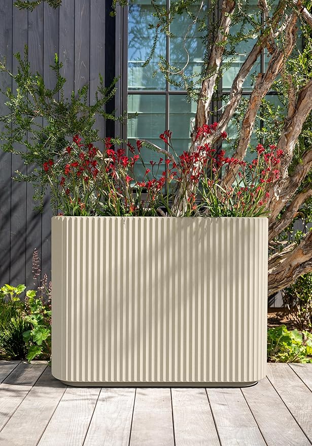 Veradek Demi Series Span Planter for Front Porch, Patio, Backyard | Durable Plastic-Stone Composite Material | Modern Décor for Shrubs, Flowers