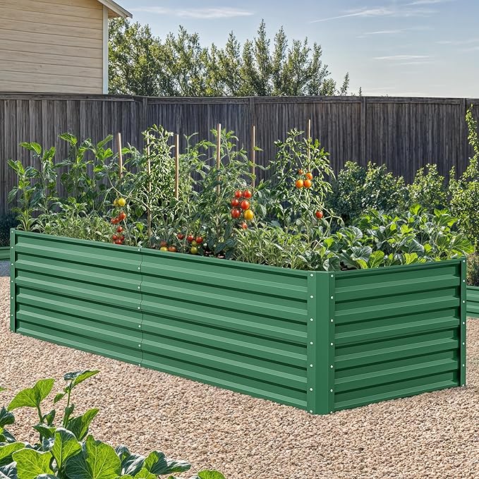 YITAHOME 6x3x2ft 2pcs Large Raised Garden Bed Kit, Galvanized Metal Planter Box with Gloves, Ground Nails, Support Rod, Outdoor Above Ground Planters for Plants Vegetables Flowers, Green