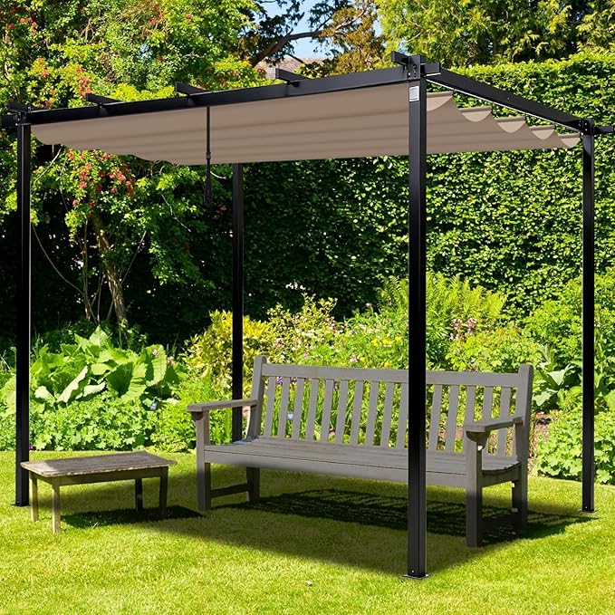 10' X 10' Pergola Shade Cover for Outdoor Retractable Durable Fabric Canopy Replacement Top Only, Sun Shade for Outside (Beige)