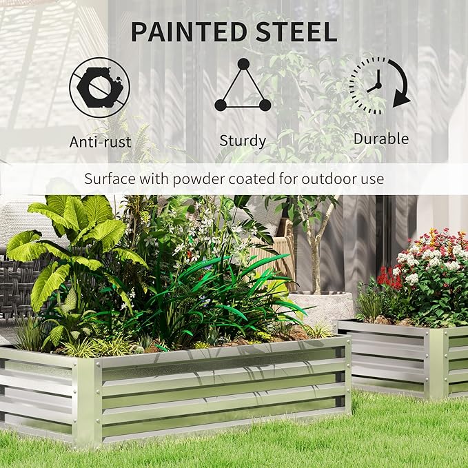 Outsunny Galvanized Raised Garden Bed, 4' x 2' x 1' Metal Planter Box, for Growing Vegetables, Flowers, Herbs, Succulents, Silver