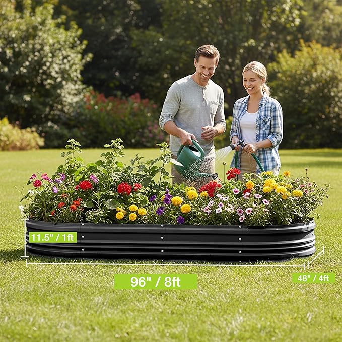 WORKPRO 2PK 8x4x1ft Outdoor Galvanized Raised Garden Bed, Easy Assembly Planter Raised Beds for Vegetable, Flowers, Herbs, Black