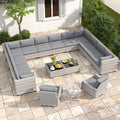 14-Seat Modern Patio Furniture Set with Swivel Rocking Chairs, Thick 4″ Cushions, Dual-Strand Wicker Rattan, Rust-Resistant Steel Frame – Outdoor Conversation & Modular Sectional,Black