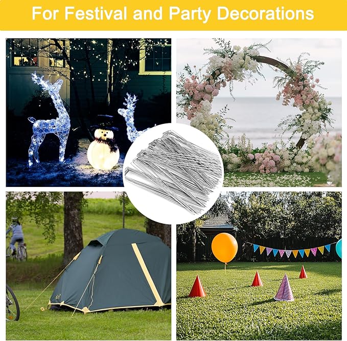 HongWay 120 Pack 12 Inch Landscape Staples, Garden Stakes 11 Gauge Galvanized Ground Staples Lawn Yard Tent Fence Stakes Landscaping Fabric Pins for Gardening Secure Outdoor Decorations
