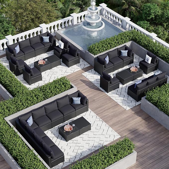 Aoxun 10 Piece Patio Furniture Set Wicker Rattan Patio Sectional Sofa Set Outdoor Seating Furniture with Thickened Cushion, Black