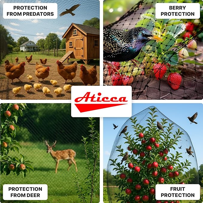 Heavy Duty Bird Netting for Garden Protection & Fruit Trees, 13x40 Ft with 10 Stakes – Black Anti-Bird Net for Poultry, Deer, & Squirrel Protection, Durable Nylon Mesh for Garden and Yard Use