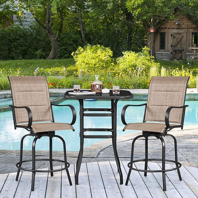 Yaheetech 4 Piece Patio Swivel Bar Stools Texteline Bistro Chairs with High Back/Armrest/Footrest, All Weather Padded Seating Outdoor Furniture Height Outdoor Chairs for Outside, Lawn & Garden