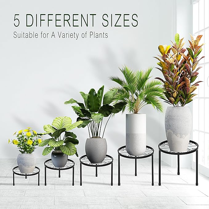CADANI 5 Pack Metal Plant Stands for Outdoor Indoor, Anti-Rust Iron Flower Pot Stand, Heavy Duty Plant Pot Stand for Multiple Plant, Decoration Racks for Home, Patio & Garden
