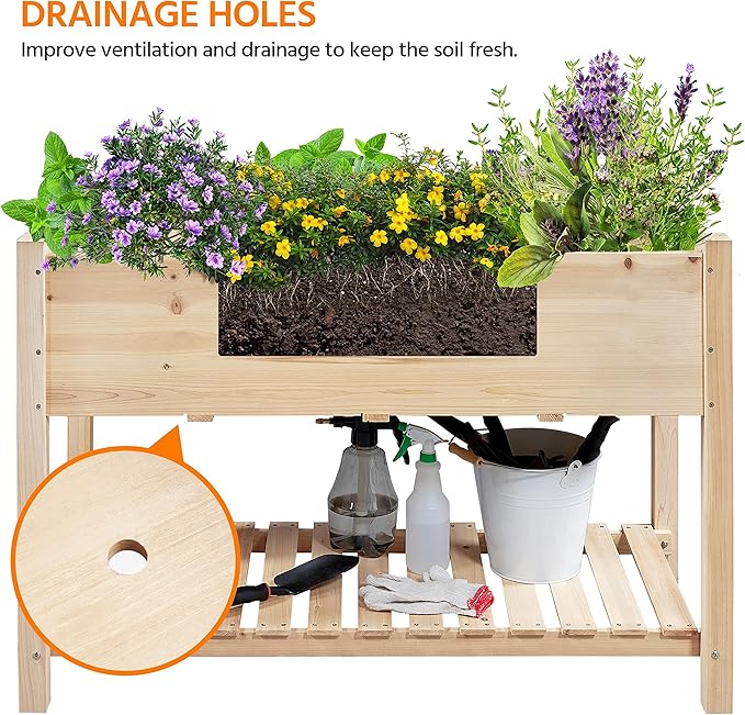 Yaheetech 47x23x32in Wooden Raised Garden Bed with Legs & Storage Shelf Horticulture Wooden Elevated Planter Box Vegetable Growing Bed for Flower/Herb/Backyard/Patio, 2pcs