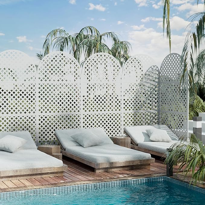Casaphoria 72" H x 35" W Arched Metal Privacy Screen - Elegant Freestanding Outdoor Screen for Deck, Patio & Balcony - Versatile Decorative Privacy Panels for Home & Garden Use (White-Laurence)