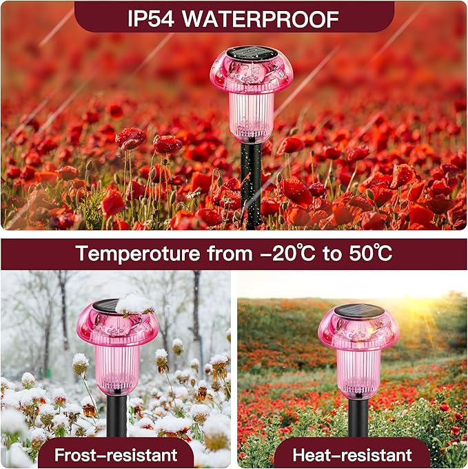 Easter Solar Pathway Lights Outdoor Decorative 8 Pack, 4 color LED Mushroom Solar Lights Outdoor Waterproof Solar Powered Decor for Yard Driveway Patio, Valentines Day Halloween Christmas Garden Decor