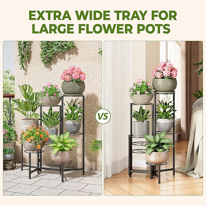 Corner Shelf Patio 7 Tier Metal Plant Stand Indoor Outdoor Tall Metal Flower Pot Stands for Multiple Plants Heavy Duty Plant Shelf Black Kite