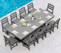 SERWALL 11 Piece Outdoor Dining Set, 84" HDPE Outdoor Table and Chairs for 10，All Weather Patio Furniture Set with Umbrella Hole for Backyard, Garden, Gray