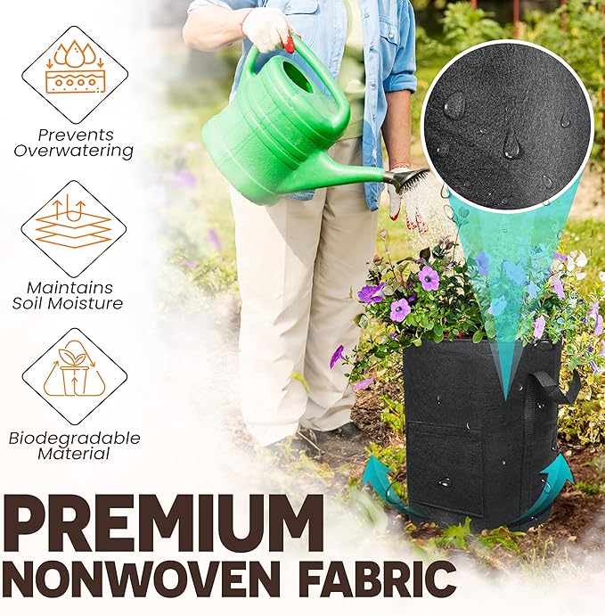 [Upgraded] 4Pcs 15 Gallon Potato Grow Bags with Unique Harvest Window & Visible Window, Non-Woven Planter Pot with Sturdy Handle, Potato Growing Container, Plant Garden Bags to Grow Vegetables, Tomato