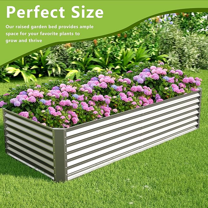 8x2x2FT Galvanized Raised Garden Bed,Galvanized Planter Boxes Outdoor, Large Metal Raised Garden Beds for Vegetables-Silver