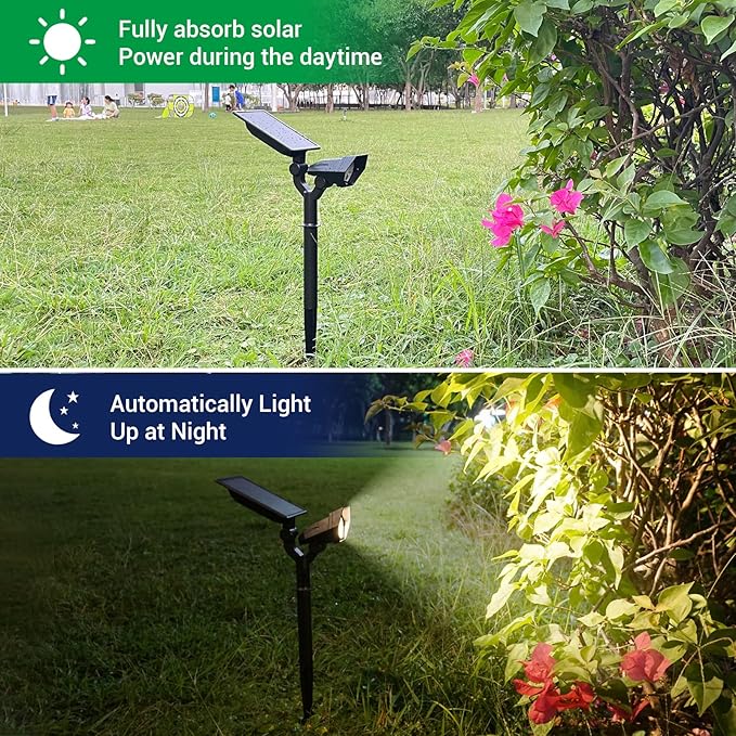 Solar Spotlights Outdoor, 4 Modes Solar Landscape Spot Light with Super Brightness LED, Panel & Light Adjustable, Solar Powered Security Lights IP65 Waterproof for Walkway Yard Garden, 2 Pack