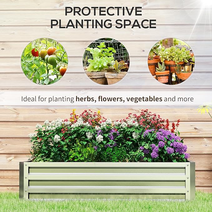 Outsunny Galvanized Raised Garden Bed, 4' x 2' x 1' Metal Planter Box, for Growing Vegetables, Flowers, Herbs, Succulents, Silver