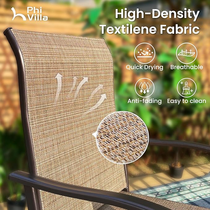 PHI VILLA Outdoor Swivel Bar Stools Set of 2, Bar Height Patio Chairs 30" Seat Height with All-Weather Brown Textilene Fabric, Tall Patio Chairs Furniture for Outside, Deck, Yard and Garden