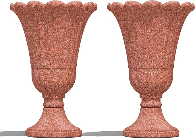 23" Tall Planters for Outdoor Plants Set of 2, Planter with Drainage Holes and Petal Design, Large Outdoor Planters for Porch, Garden, Indoor, Red