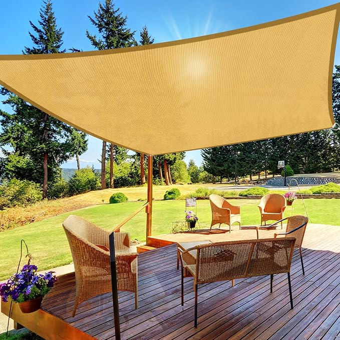 HappyTrends Sun Shade Sail,Heavy Duty UV Protection Beach Shade Canopy Wind sail,Tear and Rust Resistant Patio sail Shade for Yard Deck Lawn Garden Rectangle Sunshade(12'x 12',Sand)