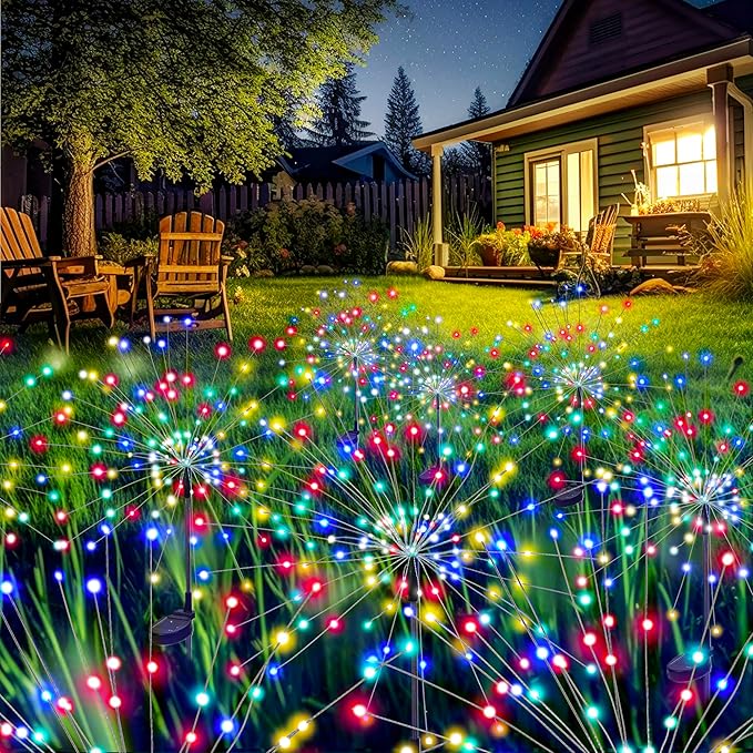 GIGALUMI Garden Decor Outdoor Lights 120LED 8Pack, Solar Garden Lights for Christmas Outside Fairy Firework Decorative,Solar Powered for Yard Pathway Flowerbed Planter Balcony Patio Decor (Multicolar