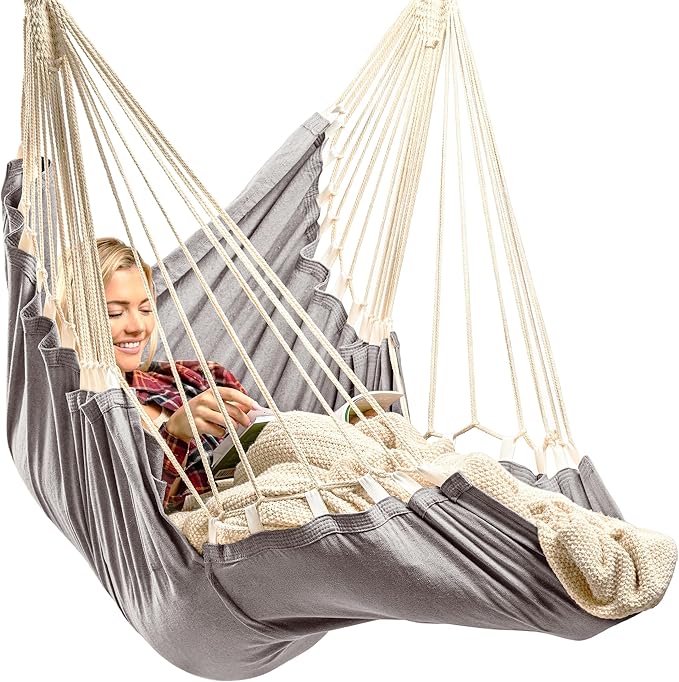 Hanging Hammock Chair Swing - Hammock Swing Chair with Foot Rest - Indoor/Outdoor Hanging Chair - Quick & Easy Setup with Durable Hardware – Spacious Full Body Support – Holds 440 Lbs