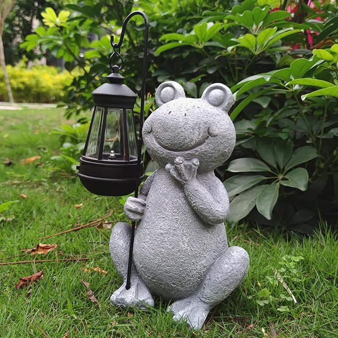 Frog Solar Garden Statues,Resin Frog Figurine Decorations with Solar Lights Lantern, Outdoor Figurines Lawn Garden Statue Decor Art for Lawn,Yard,Balcony Ornament,Gift for Home Mom.