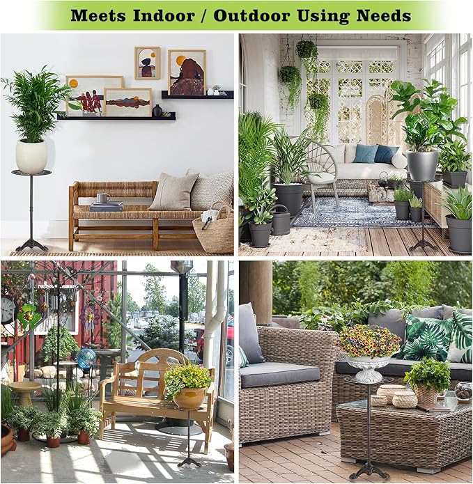 OwnMy Cast Iron Tall Plant Stand Heavy Duty Vintage Flower Pot Holder Stand, Decorative Round Potted Plant Holder Rack, Indoor Outdoor Metal Plant Holder Wrought Iron Large Plant Stand for Home Garden