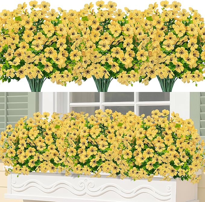 Bassion Artificial Flowers for Outdoors, 24 Bundles UV Resistant Fake Flowers Realistic Silk Faux Plants for Outdoor Planter Window Box Porch Patio Garden Home Outside Decorations