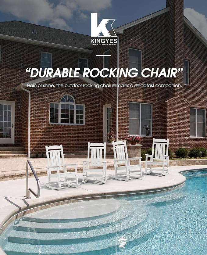 KINGYES HDPE Patio Rocking Chair Set of 2, Outdoor Rocking Chairs Porch Rocker for Adults, White