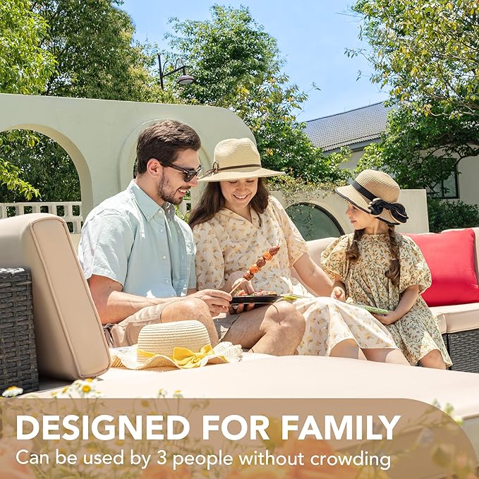 Devoko 5 Pieces Patio Furniture Sets All Weather Outdoor Sectional Patio Sofa Manual Weaving Wicker Rattan Patio Seating Sofas with Cushion and Glass Table (Beige)